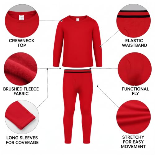 Thermal Underwear Set for Boys Large (12-14) Red Fleece Top & Long Johns