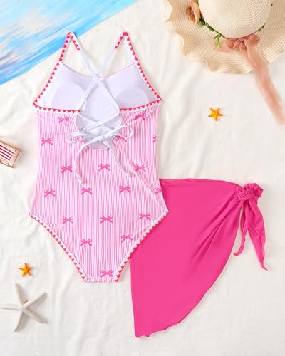 Girls One-Piece Swimsuit with Cover Up Skirt for 11-12 Years - Pink