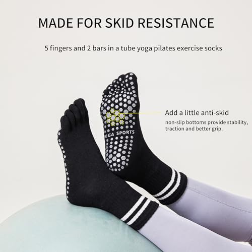 Grippy Yoga Socks for Women - 4 Pairs Black Pink Grey White - Non-Slip Fit