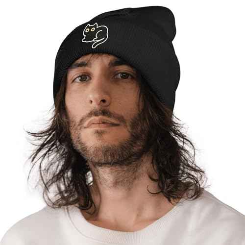 Embroidery Beanie Hat,Winter Warm Knit Cuffed Skull Cap for Men Women