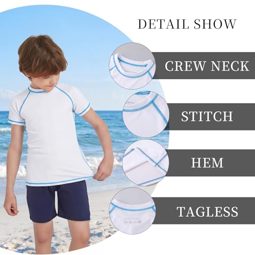 Kids UPF 50+ Short Sleeve Neon Swim Shirt - White, Age 9-10 Years - Boys Girls Rash Guard