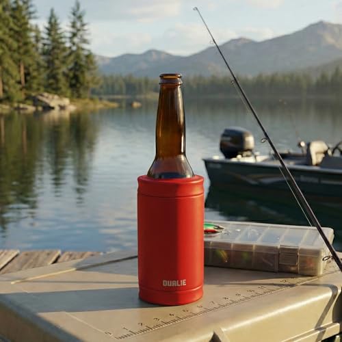DUALIE 3-in-1 Insulated Can Cooler - Burnt Red - Fits 12 oz Cans, Slim Cans & Bottles