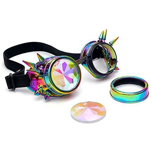 Lelinta Kaleidoscope Rave Goggles Steampunk Goggles Glasses Halloween Costume Accessories for Men Women Cosplay Party