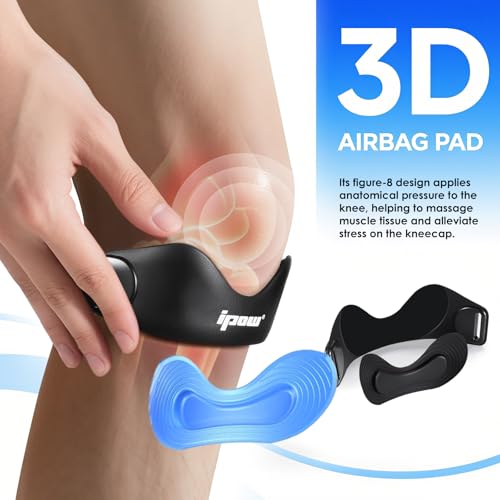 IPOW Black Blue Patella Knee Support Strap for Running & Jumping - Adjustable Non-Slip Tendon Brace