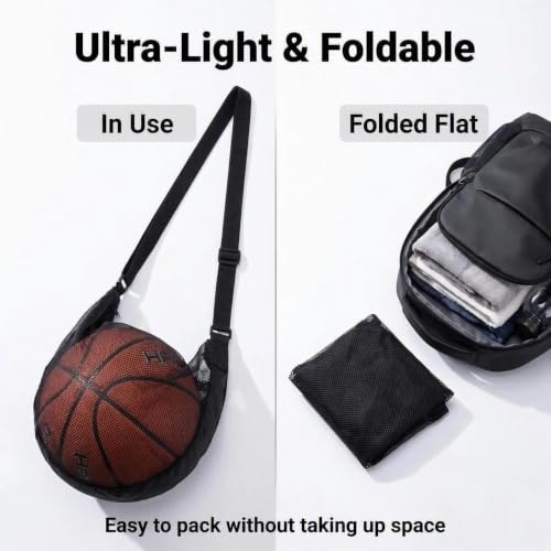 Mesh Sling Ball Bag for Soccer, Basketball & Volleyball - Portable Sports Gear