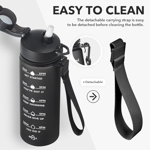 Enerbone 24oz Water Bottle - Black Chocolate Leakproof Toxin-Free Sports Hydration with Straw