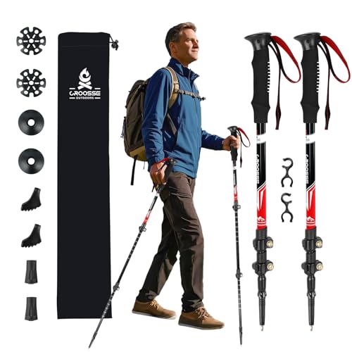 Adjustable Lightweight Aluminum Hiking Poles - Red