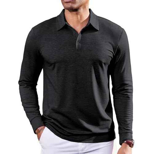 COOFANDY Mens Polo Shirts Long Sleeve Casual Lightweigt Golf Polos Button Collared Tshirt