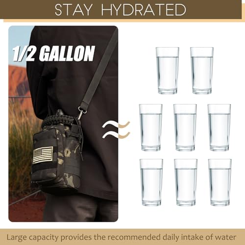 Half Gallon Insulated Water Bottle with Sleeve - 64 Oz Camo Black, Straps & Handle