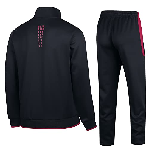 Men's Casual Athletic Tracksuit Set Large Black and Red - Full Zip Sweatsuit