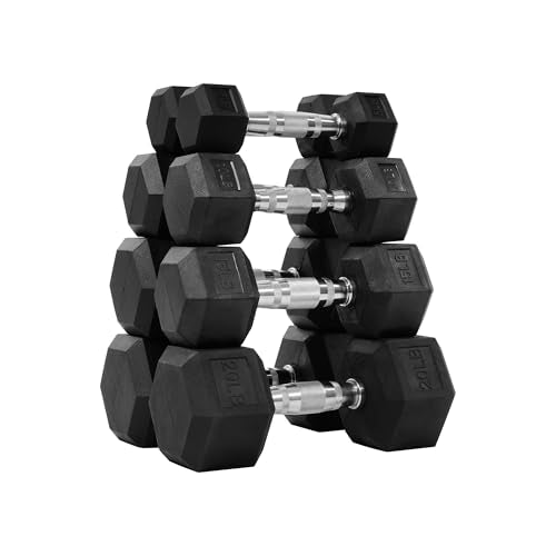 Fitvids Rubber Encased Hex Dumbbell Set Contoured Handle for Muscle Toning, Strength Building & Full Body Workout, 60LB, 100LB, 150LB and 550LB Set