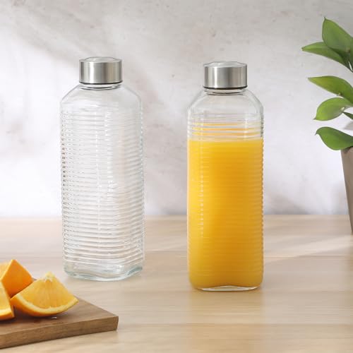 Aspen Heights 33oz Glass Bottle Set - Reusable Leakproof Water & Juice Bottles with Stainless Steel Lids