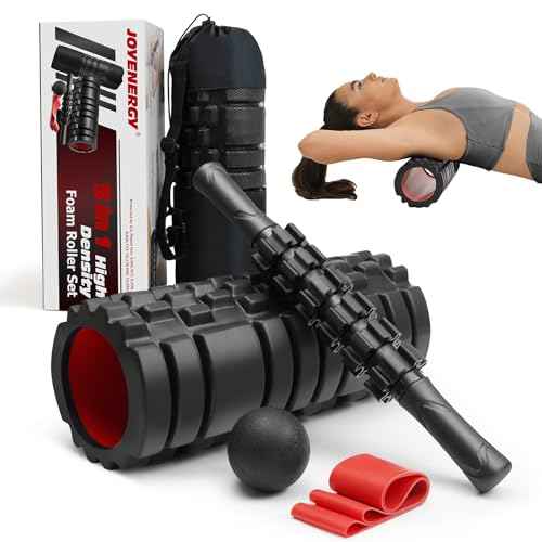 5 in 1 Foam Roller Set High Density Foam Roller Patented, Massage Stick, Massage Ball, Resistance Band for Deep Muscle Massage Pilates Yoga, Fitness for Trigger Point Release