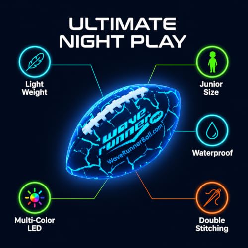 Wave Runner LED Pro Light Up Football - Random Color for Night Outdoor Play