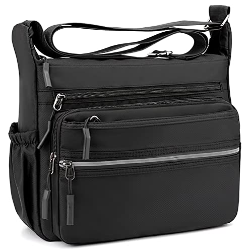 Mudono Waterproof Nylon Messenger Bag for Men - Black Multi-pocket Crossbody Travel Satchel