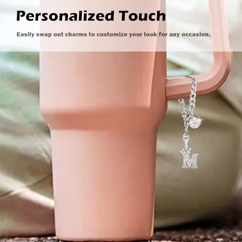 Personalized Silver Crown Letter Charm M for Tumblers & Keychains - Sparkling Rhinestones