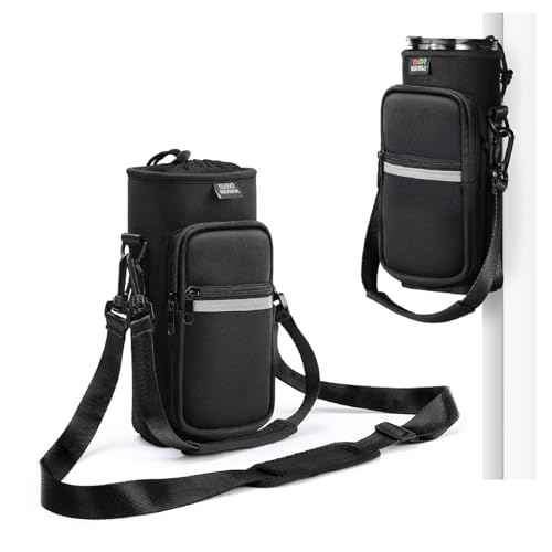 Nuovoware Magnetic Water Bottle Carrier Bag, 25oz/32oz Bottle Pouch Holder, Adjustable Shoulder Strap 2 Pocket Sling Neoprene Sleeve Sports Water Bottle Accessories for Gym Hiking Travelling Camping
