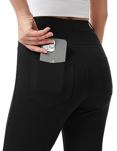 Women's Skinny Yoga Dress Pants with Pockets - 28 Inch Inseam, Large, Black