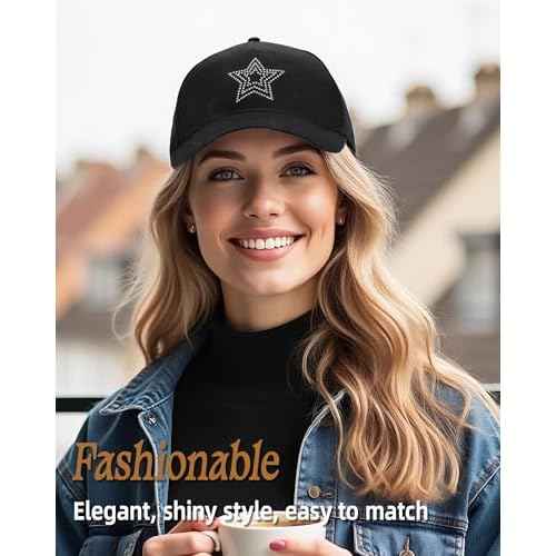Shiny Rhinestone Baseball Caps for Women Structured Adjustable Trendy Sun Hat Star Golf Dad Hat