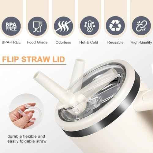 2 Pack 40 oz Flip Straw Leak Proof Lid for Stanley H2.0 Quencher, Stanley Lid Replacement 40 oz for Stanley Cup Accessories ProTour, No Spill Proof Straw Cover for Stanley