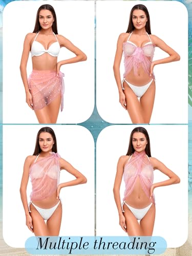 Geyoga Women's Gauze Pearl Sarong Coverup Beach Wrap - Pink