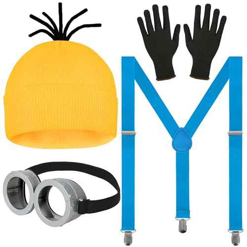 Generic Yellow Hat Funny Glasses Gloves Accessories Kit Adult Halloween Cosplay Costume, Standard