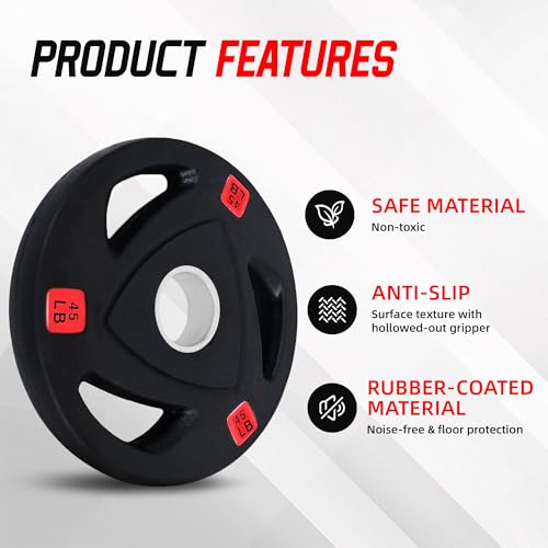 Fitvids Olympic Cast Iron 2-Inch Weight Plate for Strength Training & Weightlifting, Rubber Coate Style, Multiple Weights Available
