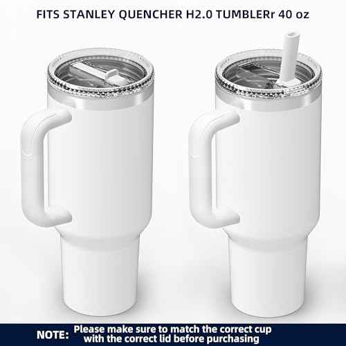Replacement 40 oz for Stanley Quencher H2.0 Cup Accessories, Flip Straw Tumbler Lid for Stanley Cup, Spill-Proof Design, High-End Heat-Resistant Material (White, 40 oz)