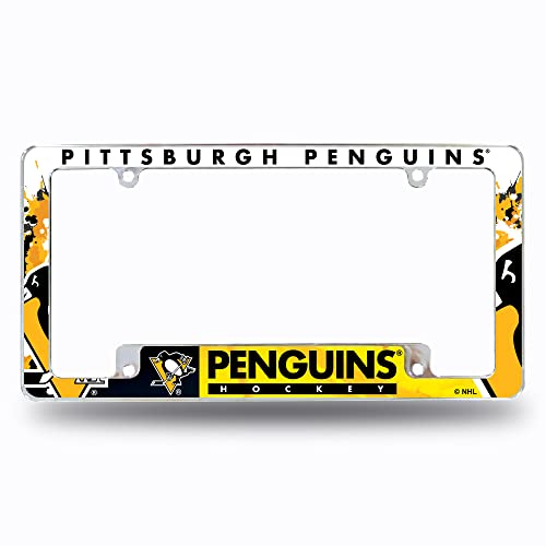 Pittsburgh Penguins License Plate Frame - 12" Chrome All Over Automotive Accessory - Standard Size