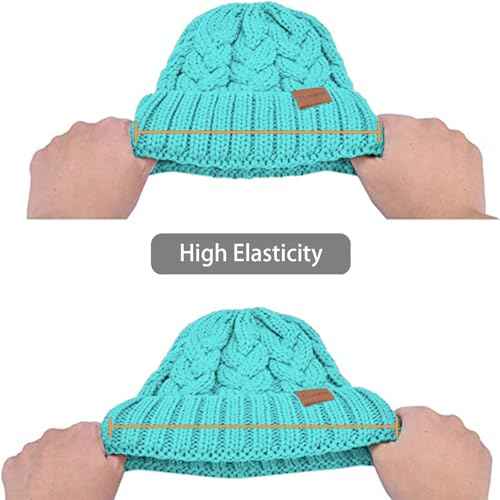 Rosoz Ponytail Beanie for Women,Winter Warm Beanie Tail Soft Stretch Cable Knit Messy High Bun Hat
