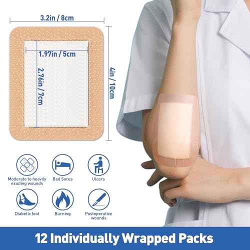 AZEN 12 Pack Silicone Foam Dressing, 3.2" X 4" Waterproof Silicone Bandages with Border Adhesive, Large Bandages for Wounds, Self Adhesive Wound Care and Dressings