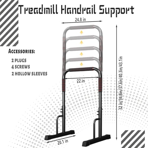 Adjustable Walking Pad Handle Bar - Black/Red, 25.2 Inches Wide, Height Adjustable, Non Slip Feet, Easy to Install