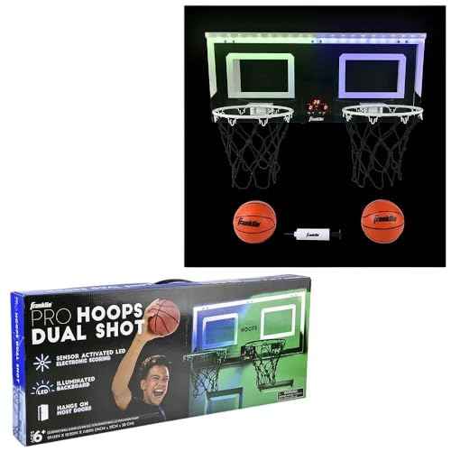 Franklin Sports Over The Door Indoor LED Basketball Hoops-Steel Rim Mini Basket-Includes Ball and Pump-Light Up Backboard