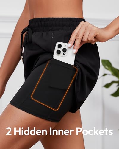 Women's 2-in-1 High Waisted Running Shorts - Medium / Black, Navy, Grey