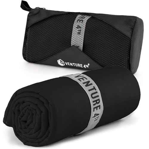 VENTURE 4TH Quick Dry Towel. Microfiber Travel Towel Ideal for Camping, Hiking, Backpacking, Gym. Lightweight & Fast Drying Travel Towels for Body. Compact & Easy to Pack - Black Medium