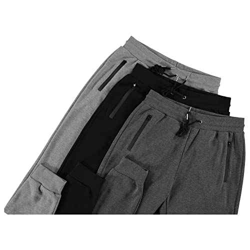 PURE CHAMP Mens 3 Pack Fleece Active Athletic Workout Jogger Sweatpants for Men with Zipper Pocket and Drawstring Size S-3XL