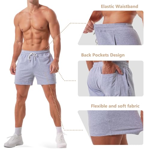 Men's Cotton Sweat Shorts 5 Inch Workout Athletic Gym with Pockets - Medium Light Gray