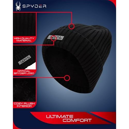 Spyder Knitted Mens Beanie - 1 Pack/2 Pack Cozy Rib Knit Beanie for Men - Warm Winter Hat Skull Cap w/Embroidered Logo Patch