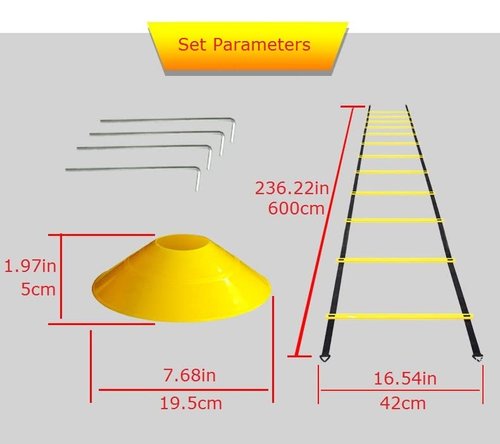 Speed Training Equipment Set, 12 rungs Agility Ladder, 12 Soccer Cones, Jump Rope, Running Parachute, Resistance Bands, Basketball Football Soccer Training Equipment for Kids Youth Adults (Yellow)