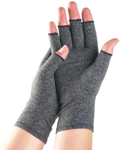 Large Gray Breathable Compression Arthritis Gloves for Men & Women - Fingerless Design