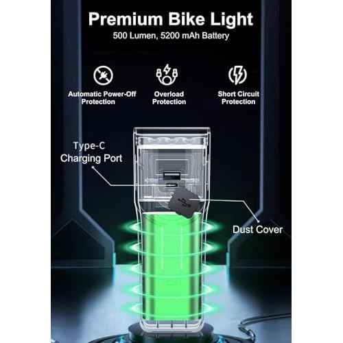 Bike Light USB-C Rechargeable, Super Bright 6-LED Headlight, IPX6 Waterproof, 5 Modes, Front Light for Night Riding, Road & Mountain Biking, Commuters & Kids