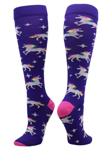X-Small Rainbow Unicorn Knee-High Sports Socks for Girls & Women - Softball, Soccer, Volleyball