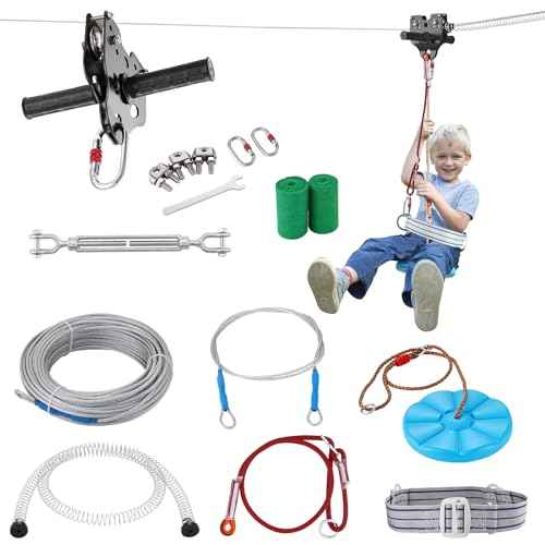 VEVOR Zip line Kits for Backyard£¬160ft Zip line Kit for Kids and Adult Up to 330 lb, Included Swing Seat, Ziplines Brake, and Steel Trolley, Outdoor Playground Equipment