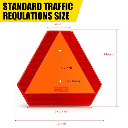 Plastic DOT Slow Moving Vehicle Sign 14x16 Inch Reflective Safety Triangle