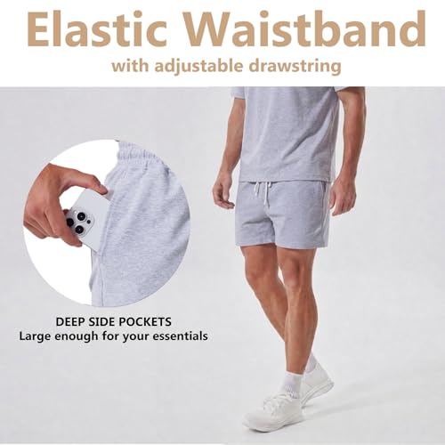 Men's Cotton Sweat Shorts 5 Inch Workout Athletic Gym with Pockets - Medium Light Gray