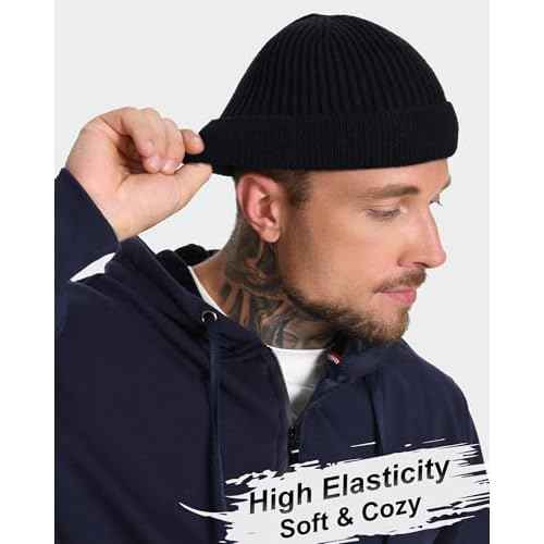 ROYBENS Short Fisherman Beanie for Men Women, Wool Warm Winter Hat, Swag Knit Cuff Soft Trawler Beanies Watch Cap Skull Caps