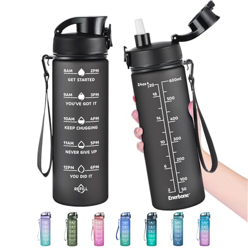 Enerbone 24oz Water Bottle - Black Chocolate Leakproof Toxin-Free Sports Hydration with Straw
