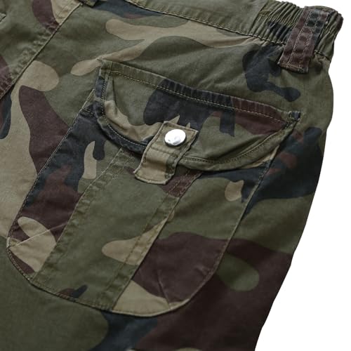 Women's Lightweight Camo Cargo Shorts with 6 Pockets - Elastic Waist, 8 / Camo Variation