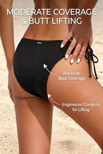 Women's String Tie Side Low Rise Bikini Bottoms - Medium Black