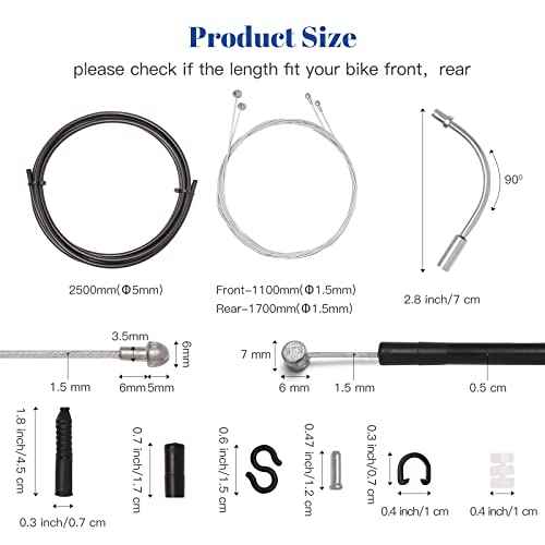 Universal Bike Brake Cable Housing Kit With 1 Set Bicycle Brake Line, 2 Pieces V Bike Brake Noodle Cable Guide Pipe and End Caps accessories for MTB Mountain Bike or Road Bikes Bicycle Cycling, Black